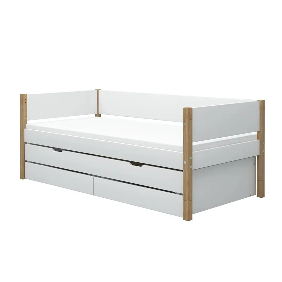 FLEXA Nor Daybed med udtræksseng og to skuffer , hvid/eg