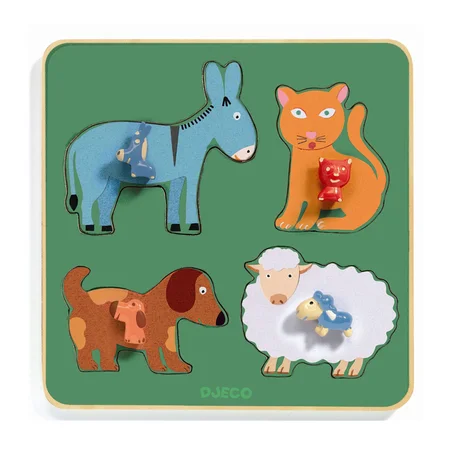 Djeco træ knoppuslespil, Bondegårdens dyr