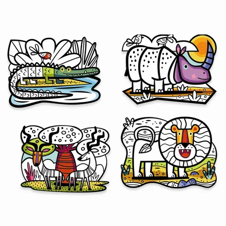 Djeco kreativ leg for de små, velourplakat - savannedyr