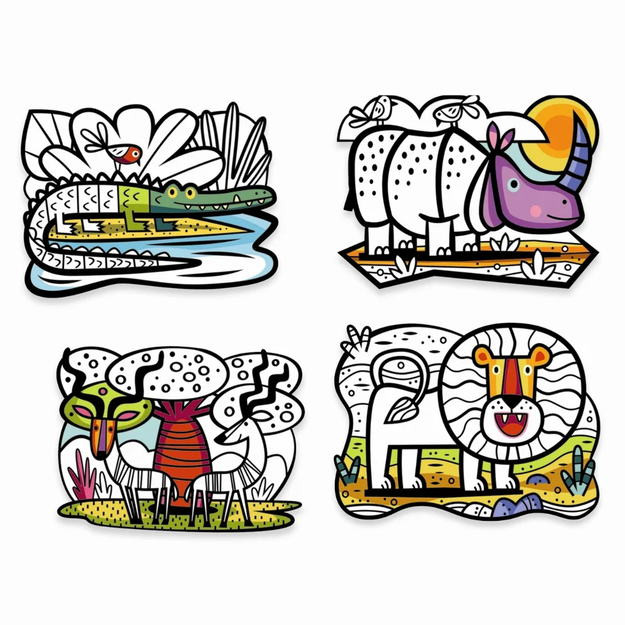 Djeco kreativ leg for de små, velourplakat - savannedyr