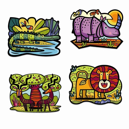 Djeco kreativ leg for de små, velourplakat - savannedyr