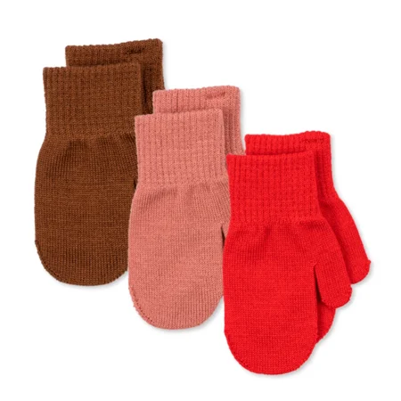 Konges Sløjd 3-pak mitten rose-pecan-scarlet