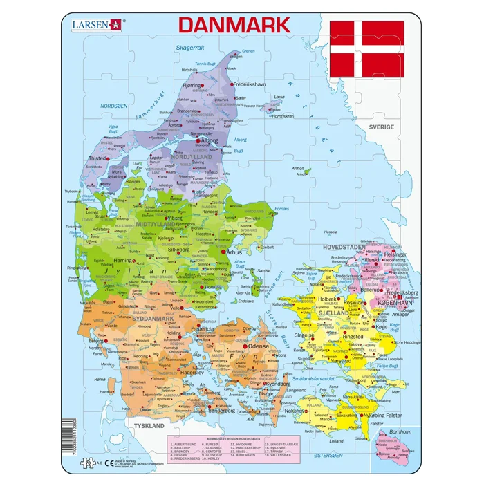 Larsen Puslespil, Danmarkskort - 70 brikker