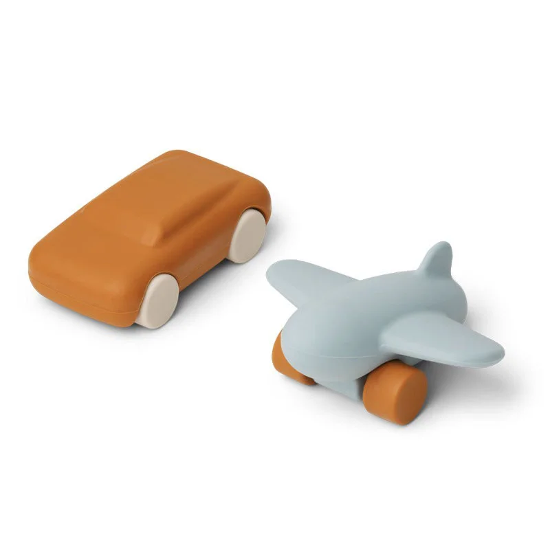 Liewood silikone bil og fly, Mustard / Sea blue mix