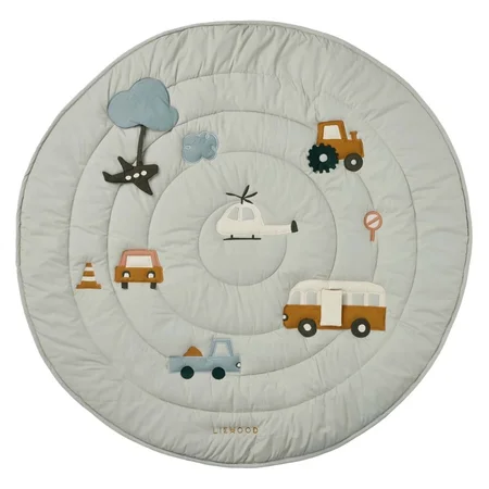 Liewood rundt aktivitetstæppe, Vehicles - dove blue
