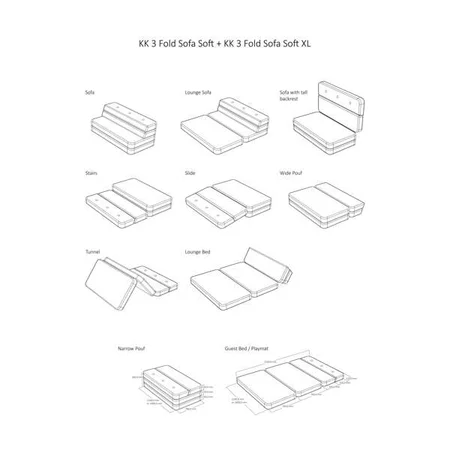 byKlipKlap 3-fold sofa, 140 cm multigrå m grå knap