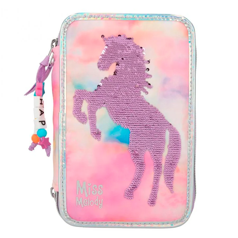 Miss Melody trippel penalhus, paillet enhjørning