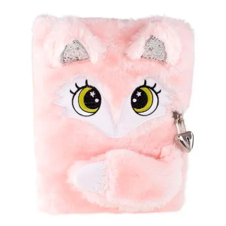 Tinka dagbog med lås, rosa plys m. ræv