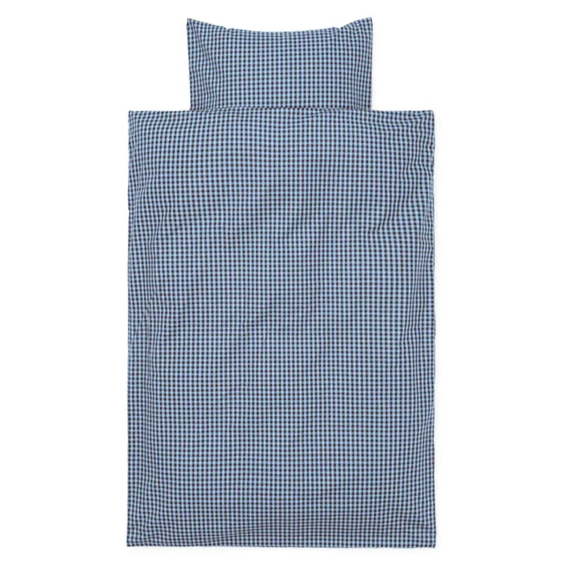 Ferm Living voksen sengetøj, Faded Blue/Chocolate