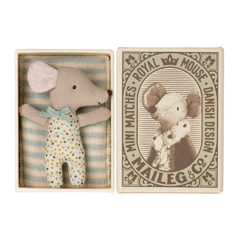 Maileg sleepy/wakey baby mus i tændstikæske - Blå