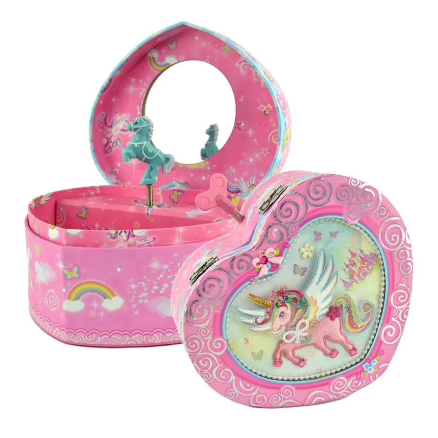 Hjerteformet smykkeskrin, enhjørning