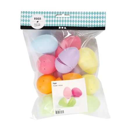 Farvede plastæg to-delt, 12 stk 6 cm