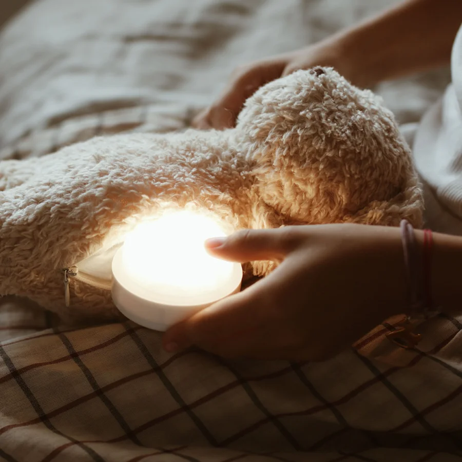 Moonie organic humming bjørn med lampe, rose