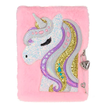 Tinka dagbog med lås, plys enhjørning rosa