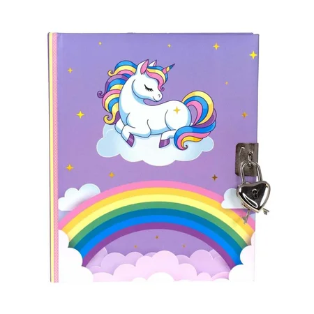 Tinka dagbog med lås, regnbue-enhjørning