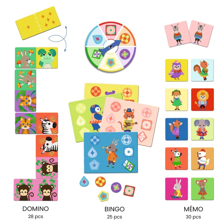 Djeco Bingo, Memo, Domino "Die kleinen Freunde"