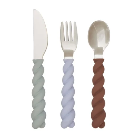 OYOY Mellow bestiksæt, pale mint/choko/ice blue