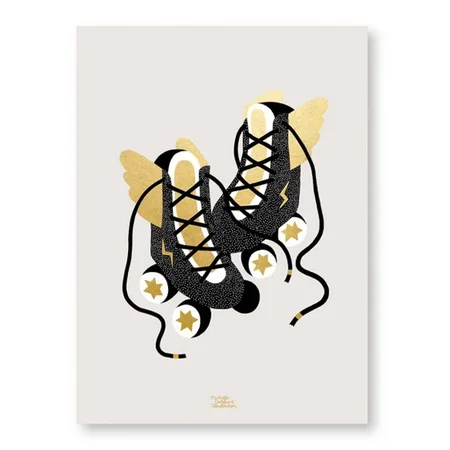 Michelle Carlslund plakat, rulleskøjter GULD - 30 x 40 cm