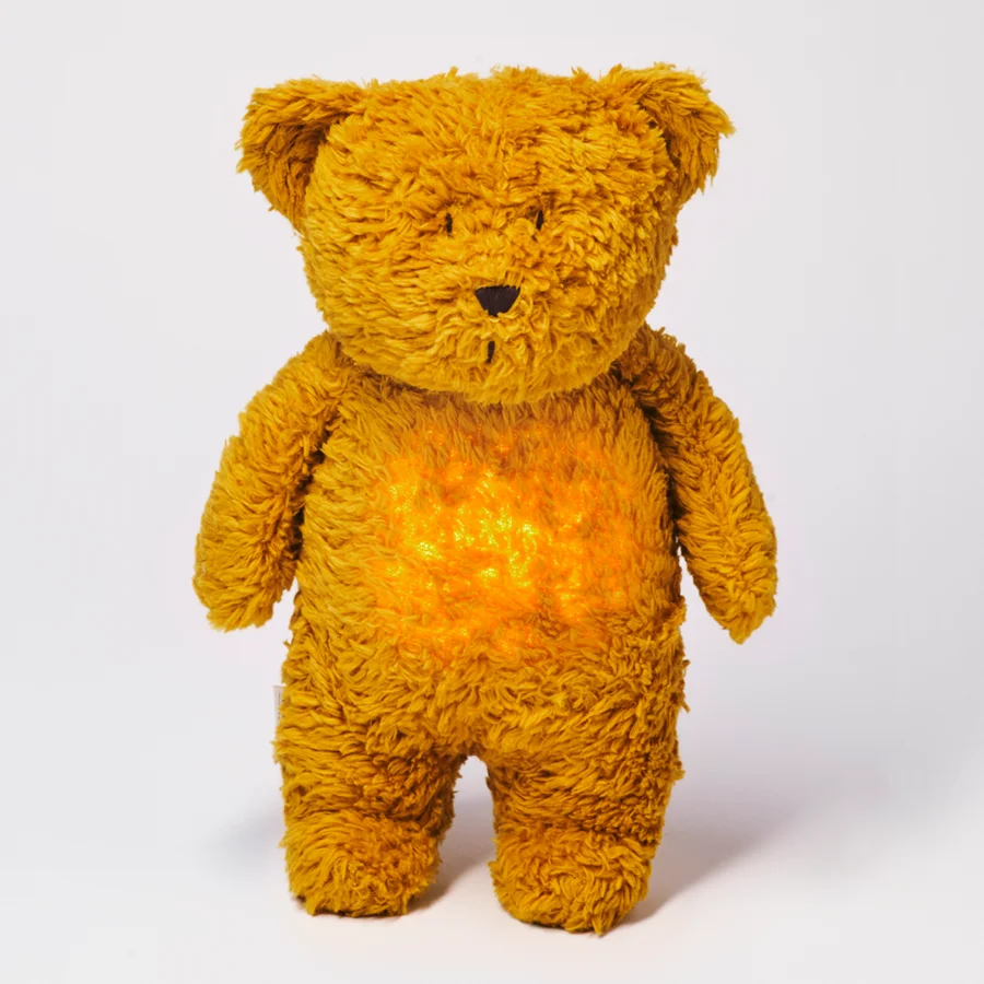 Moonie Organic Humming Bjørn med lampe, Mustard