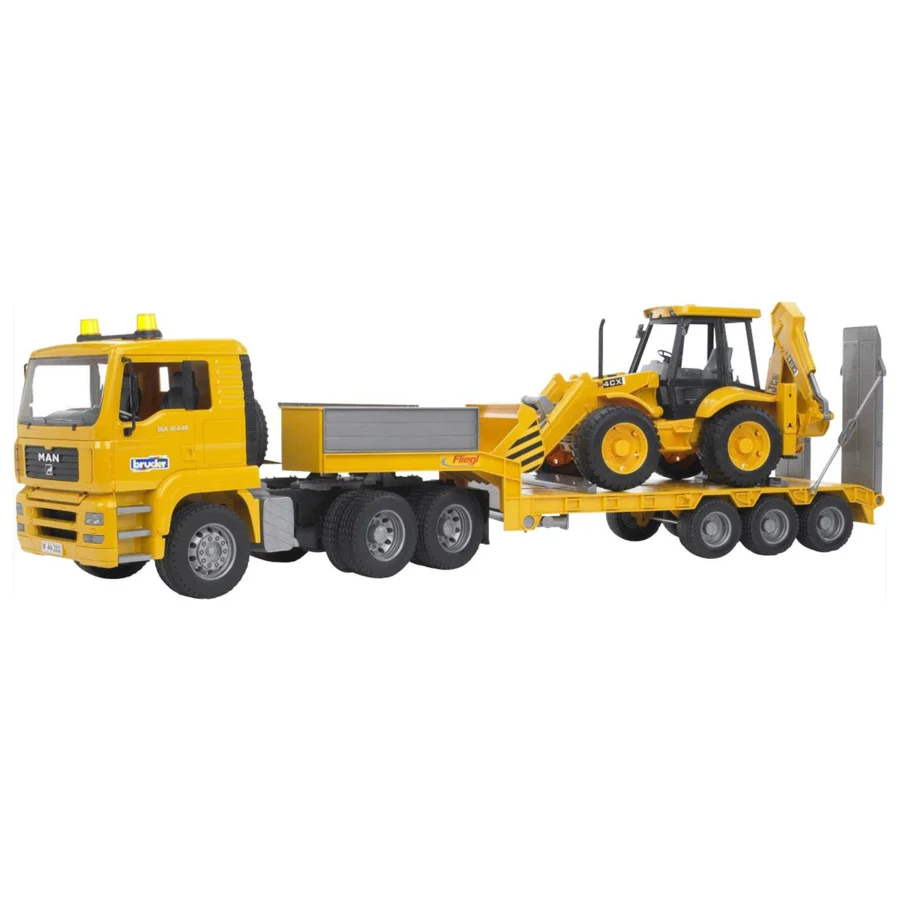 Bruder MAN TGA, Lastbil med lav anhænger m rendegraver, JCB 4CX