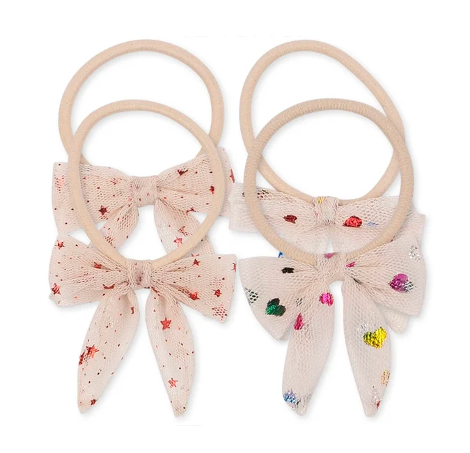 Konges Sløjd 4-pak hårelastikker, Heart of gold multi 