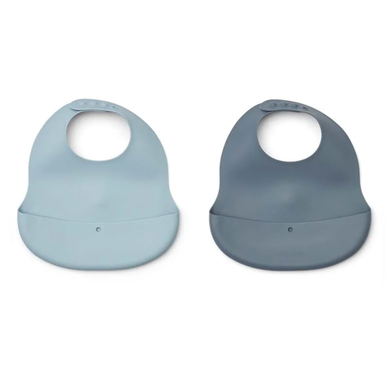 Liewood 2-pak silikone hagesmæk, sea blue/whale blue