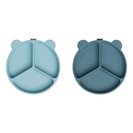 Liewood rumopdelt silikone tallerken 2-pak, sea blue/whale blue