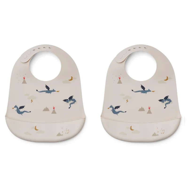 Liewood Tilda 2-pak silikone hagesmæk, Little Dragon/Dark Sandy