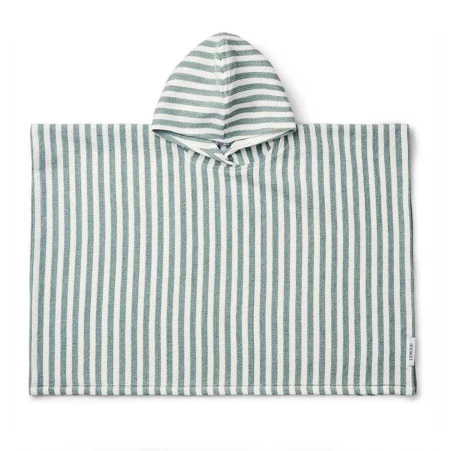 Liewood waffle poncho, strib - peppermint/white