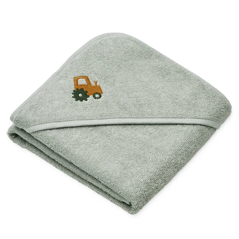 Liewood Batu babyhåndklæde med hætte. Vehicles Dove Blue