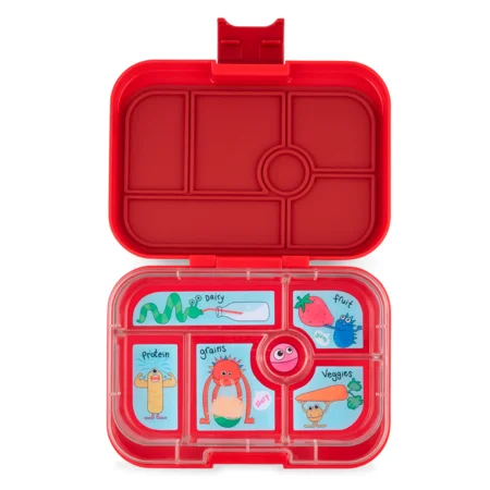 Yumbox Original madkasse m 6 rum, Wow red-funny monsters tray