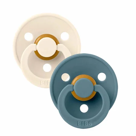 BIBS 2 pak, rund sut, str 1 - ivory / petrol