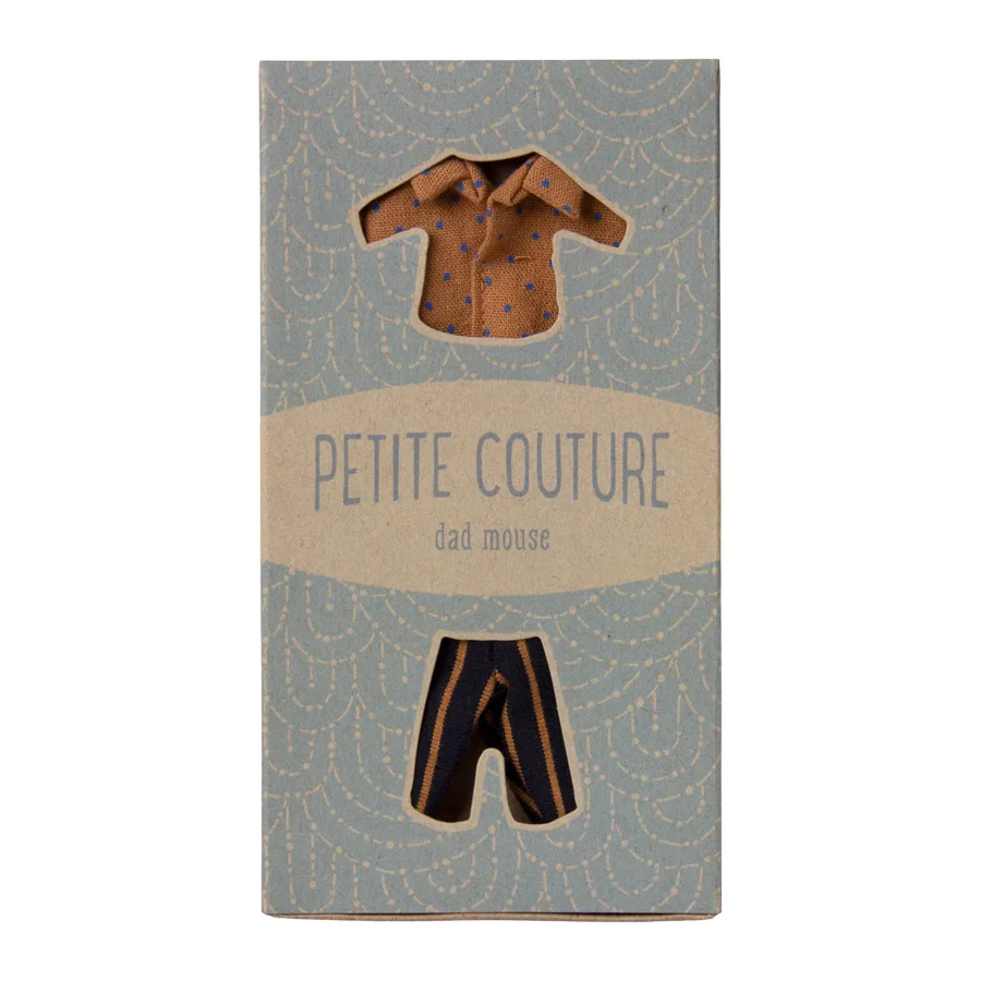 Maileg tøj til far mus, skjorte og stribede bukser