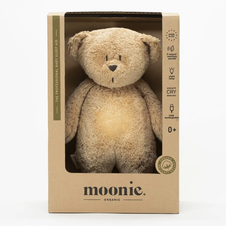 Moonie Organic Humming Bjørn med lampe, Cappuccino
