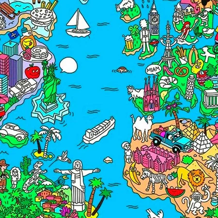 OMY Plakat med stickers 100x70, atlas