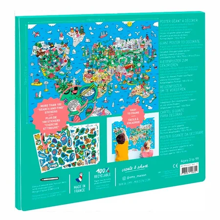 OMY Plakat med stickers 100x70, atlas