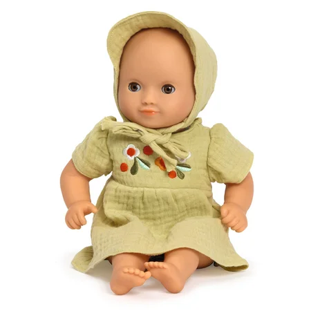 Djeco Pomea Puppenkleidung, gelbes Kleid und Haube