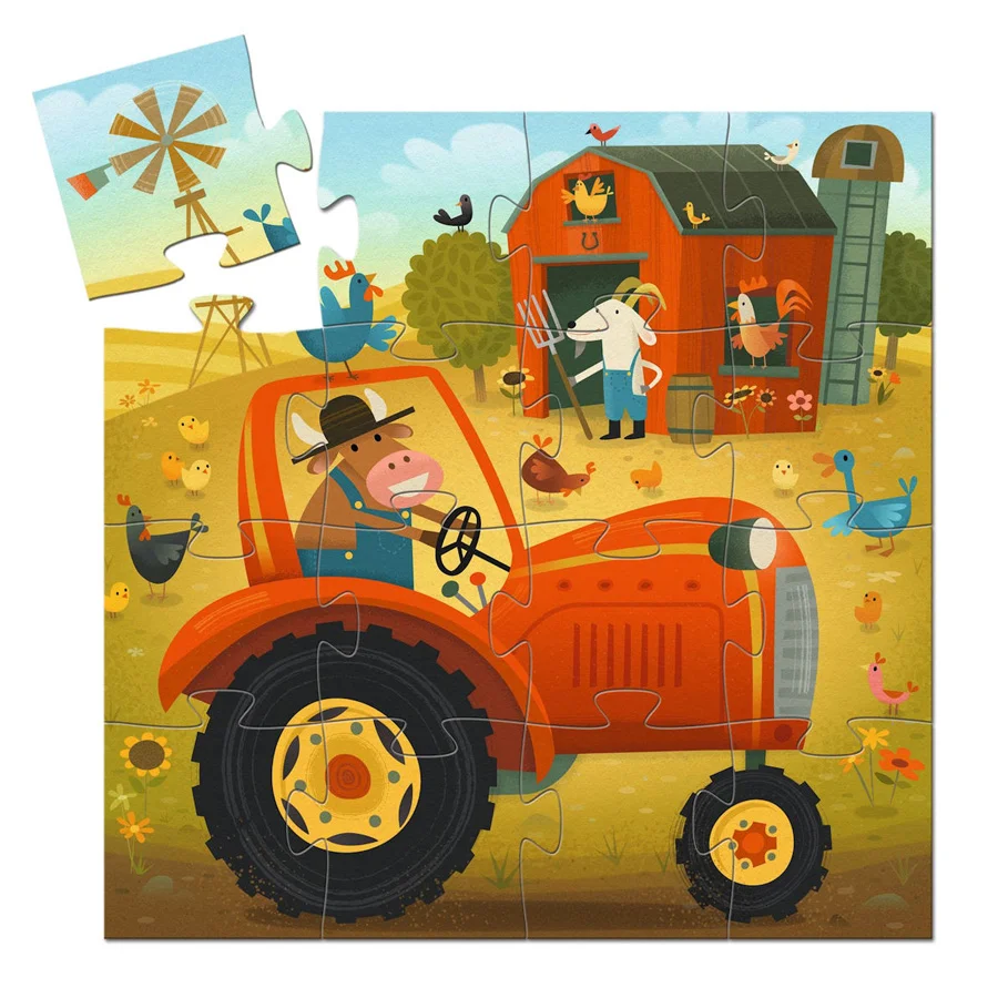 Djeco silhouetpuslespil, traktor, 16 brikker