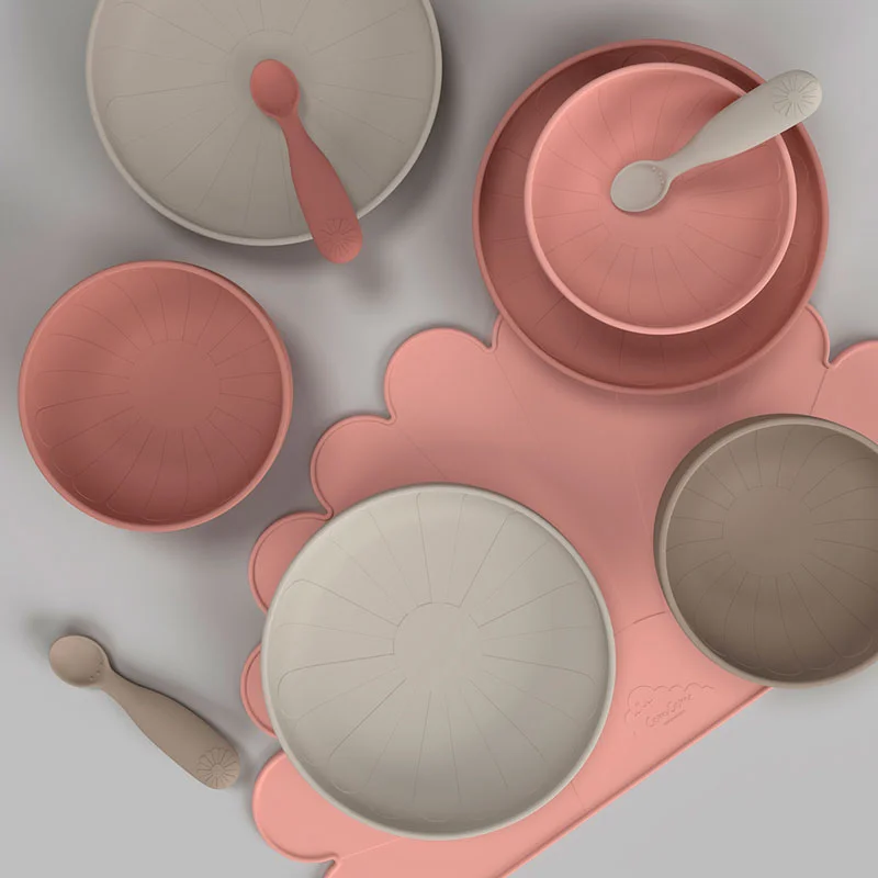 Cam Cam 2-pak silikone tallerkner, blomst - earth mix