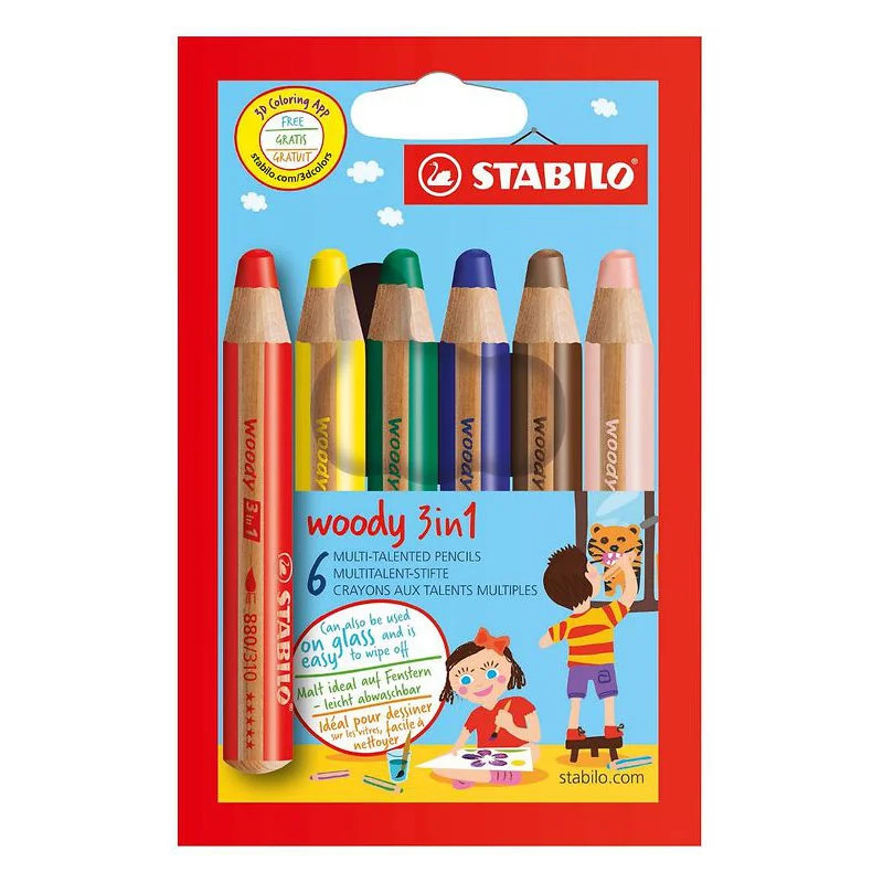 Stabilo farveblyanter Woody, 6 stk
