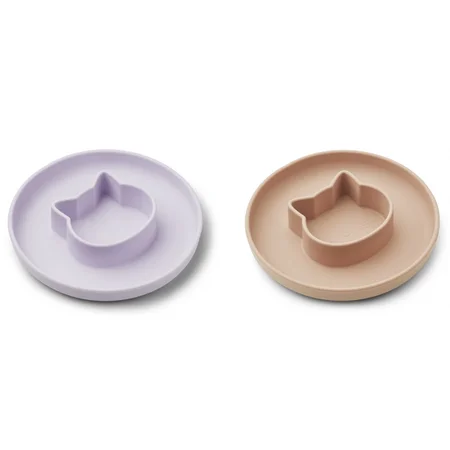Liewood 2-pak siliconetallerkner, Cat light lavender/rose