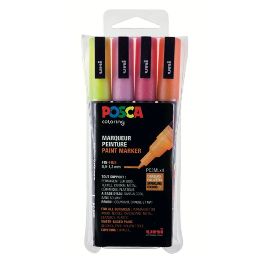 Posca marker PC-3M, 4-pak glitter varme farver