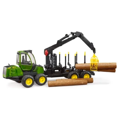 Bruder John Deere skovrydningsmaskine 1210E med kran, vogn og træstammer