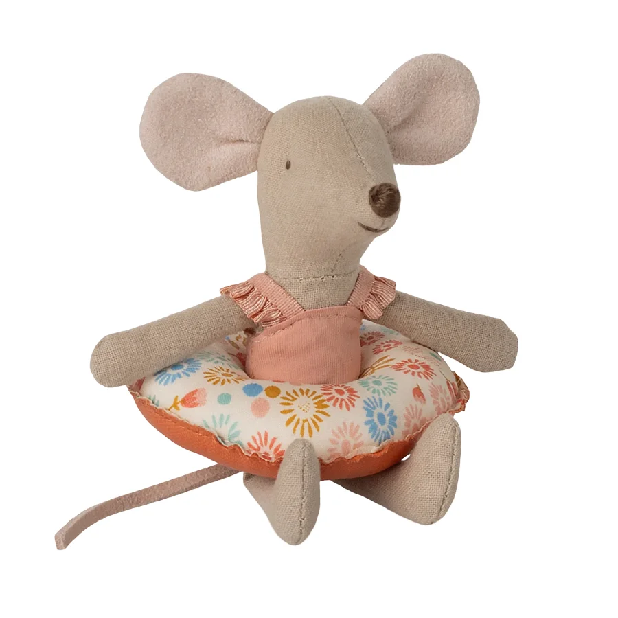 Maileg lillesøster strandmus, badering med blomster