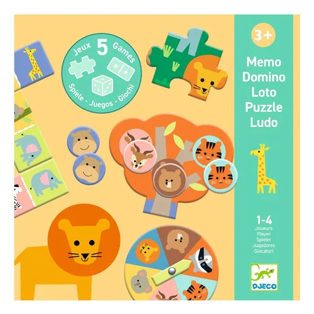 Djeco Spielen & Lernen, 5-in-1 Spielebox in der Savanne