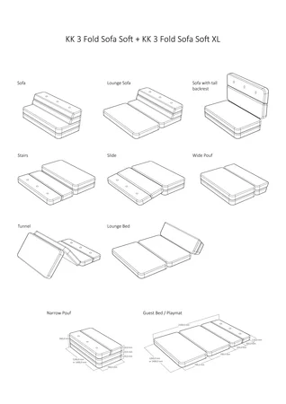 byKlipKlap 3-fold sofa, 140 cm beige
