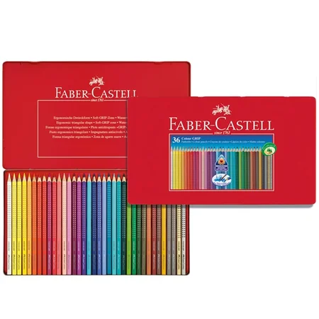Faber-Castell akvarel grip farveblyanter, 36 stk i metalæske