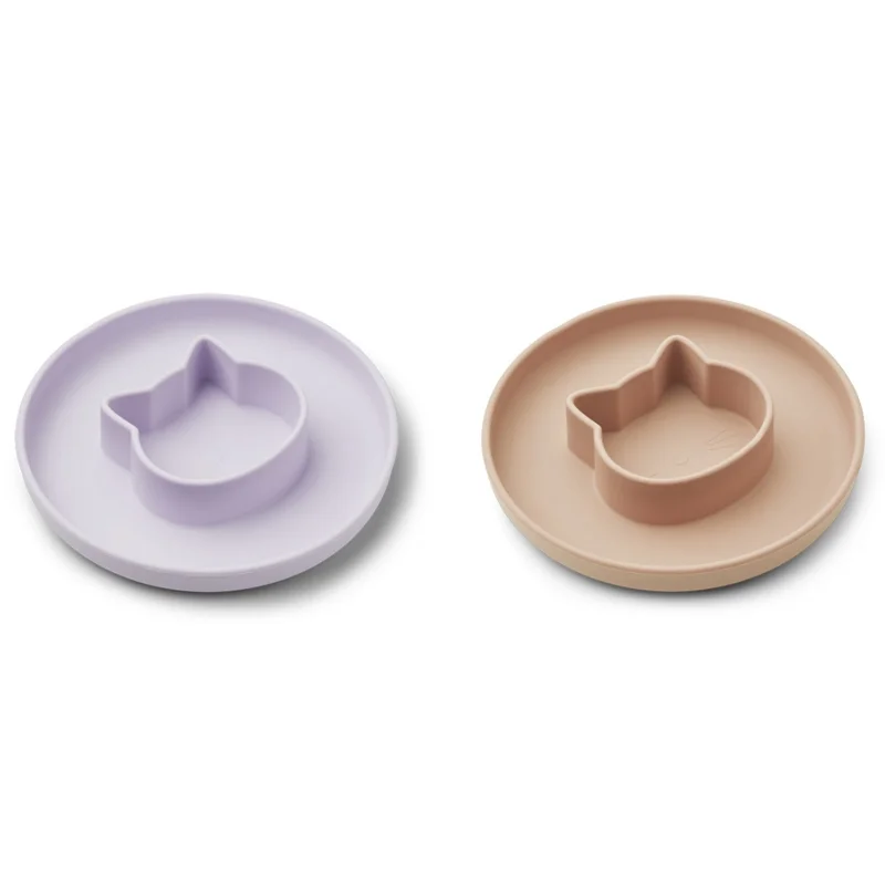 Liewood 2-pak siliconetallerkner, Cat light lavender/rose
