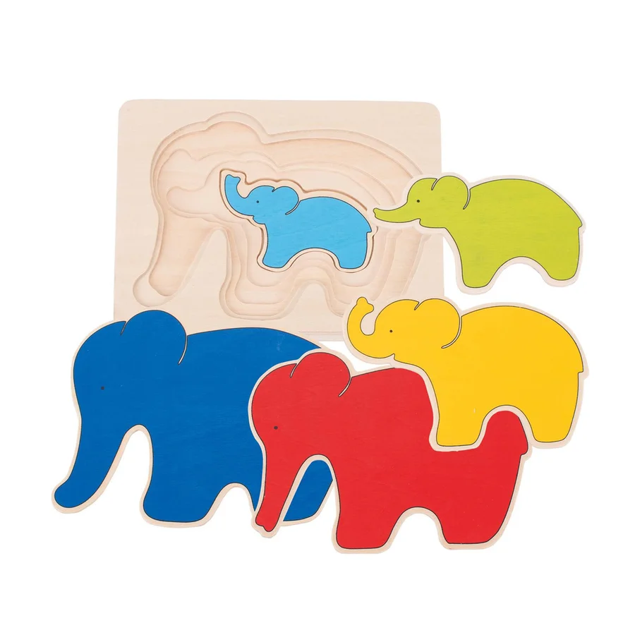 Goki træpuslespil, lag-på-lag elefanter