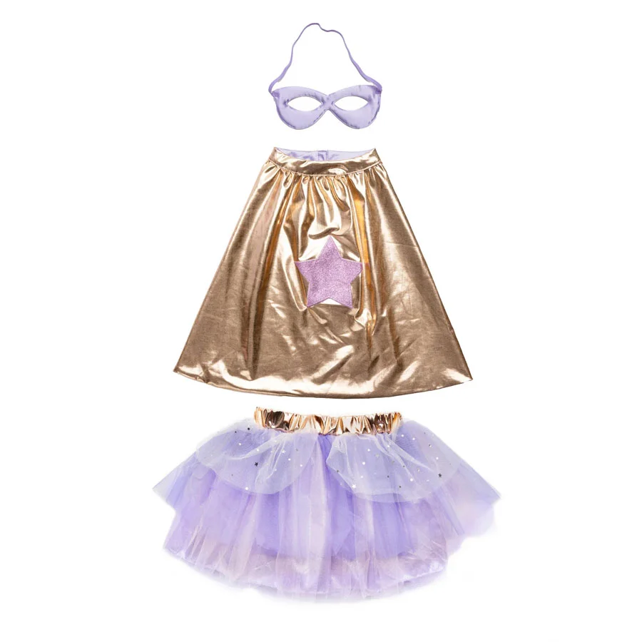 Great Pretenders Super-duper tutu, kappe og maske, Metallic Rose Gold/Lilla